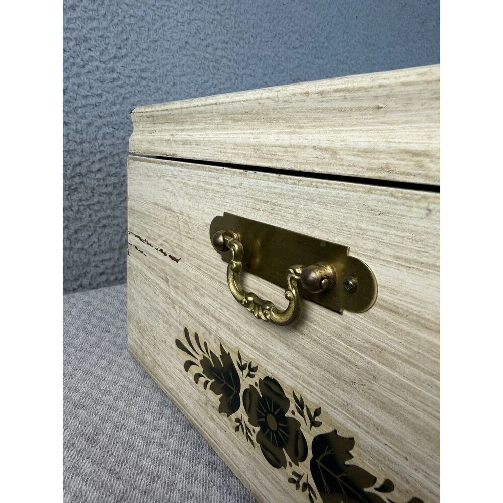VTG Lunt Sterling Mahogany Flatware Chest Distressed Florentine Style w/ Drawer
